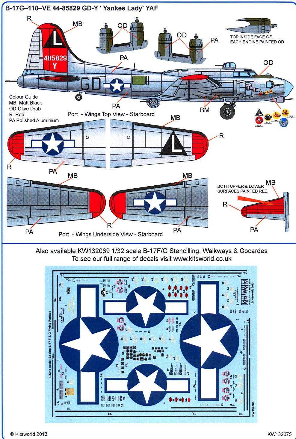 Kits World Decals 1/32 BOEING B17G FLYING FORTRESS Yankee Lady eBay